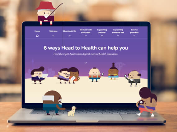 photo of head to health website on computer screen with illustrations