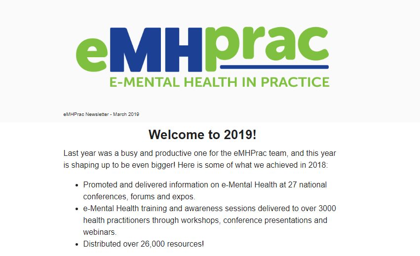 eMHPrac newsletter screenshot