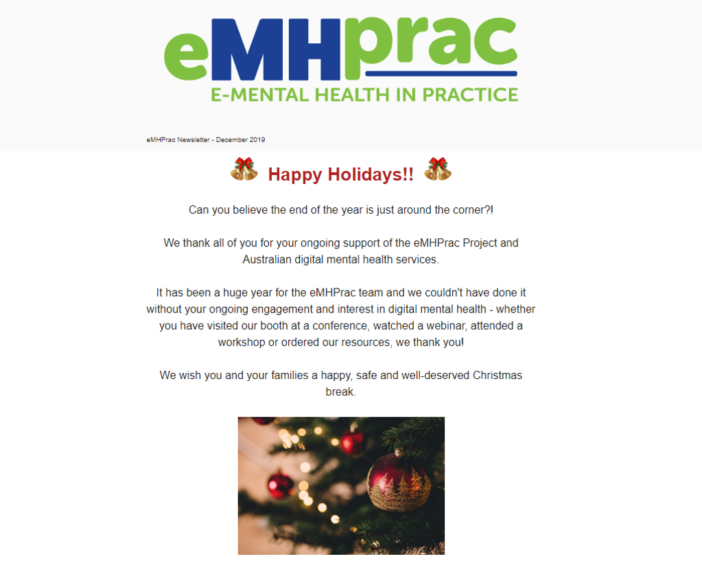 eMHPrac newsletter screenshot