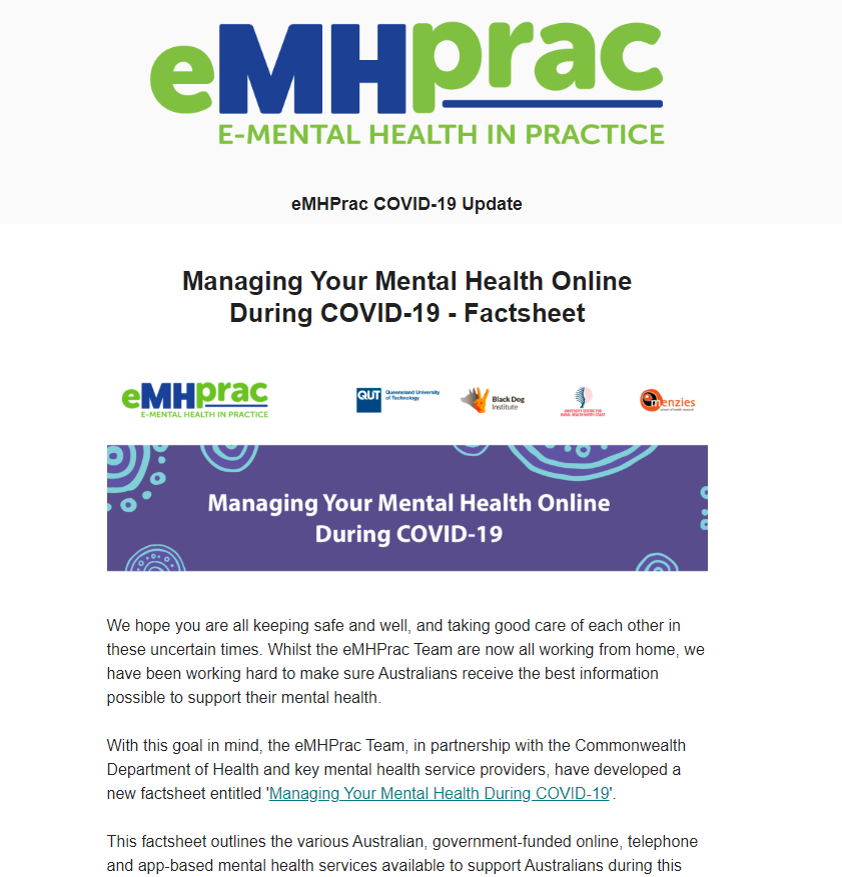 eMHPrac newsletter screenshot