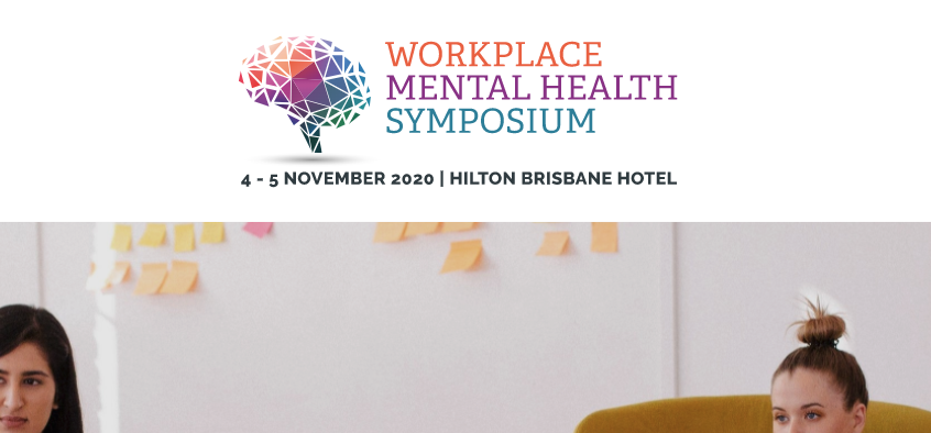 workplace mental health symposium logo on cropped image of office