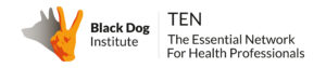 black dog institute logo, TEN text on white background
