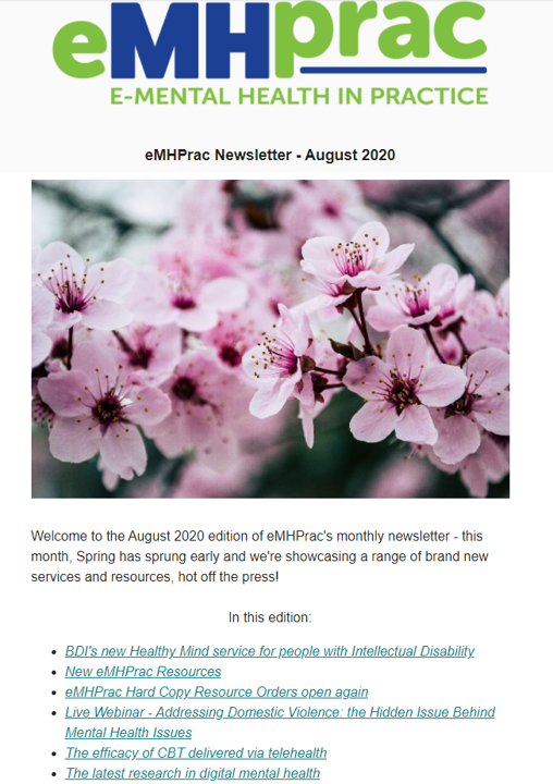 eMHPrac newsletter screenshot