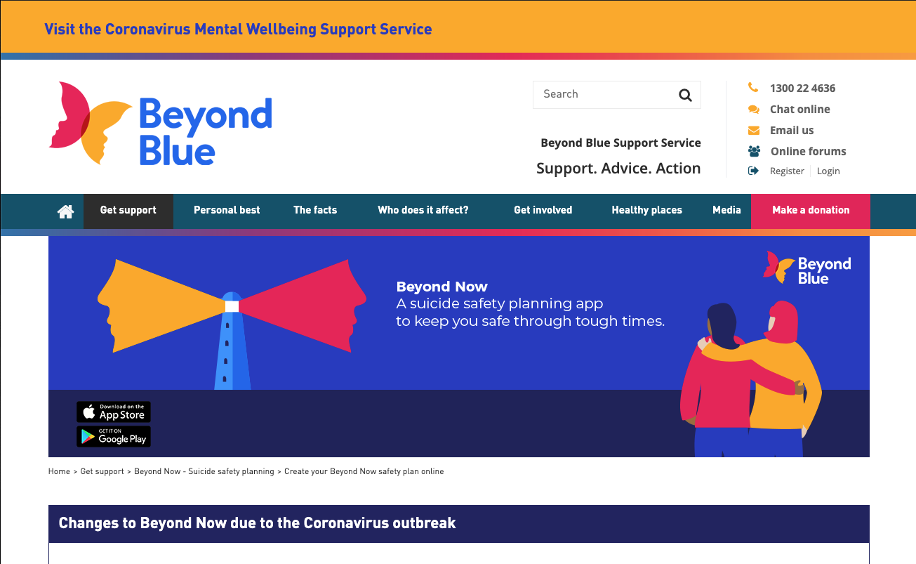 Beyond Now on Beyond Blue website screenshot