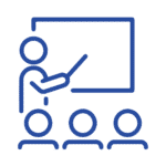 _Training-Professional Development person standing at board with pointer in front of head and shoulder of three people