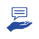 eMHPrac Icons - blue_Advice to gov open hand palm up with speech bubble above
